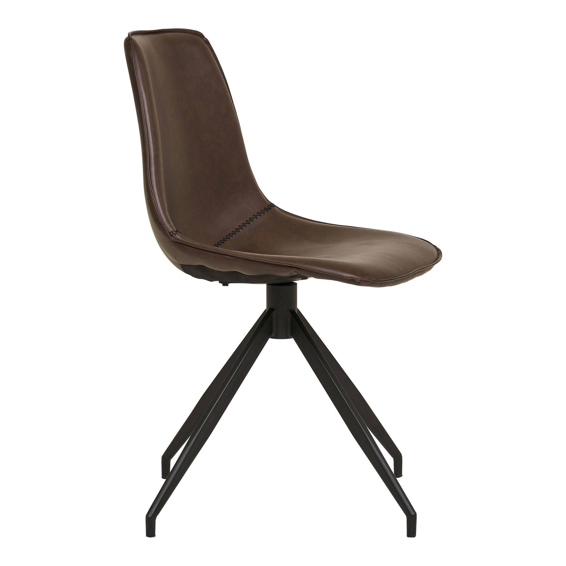 Scaun de dining rotativ din piele PU, maro inchis, picioare negre
