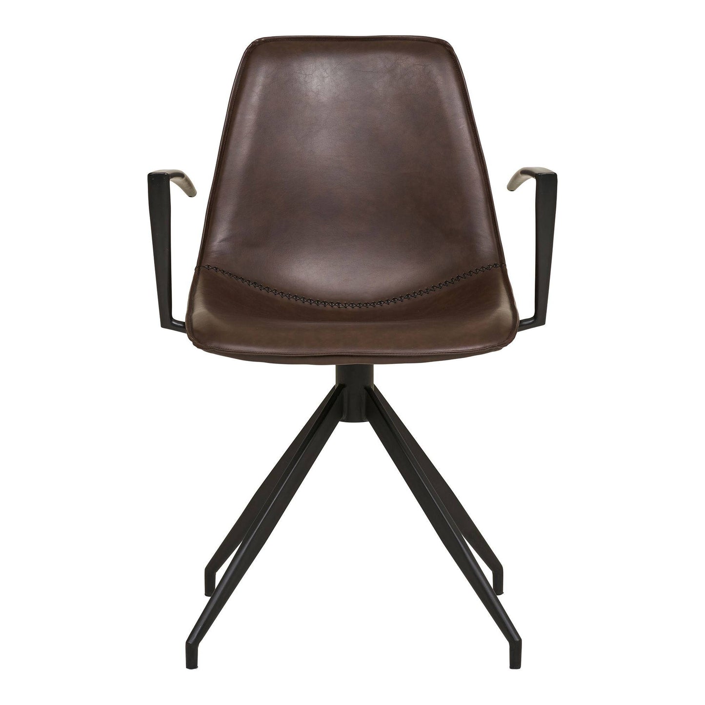 Scaun de dining rotativ cu cotiere, piele PU, maro inchis cu picioare negre