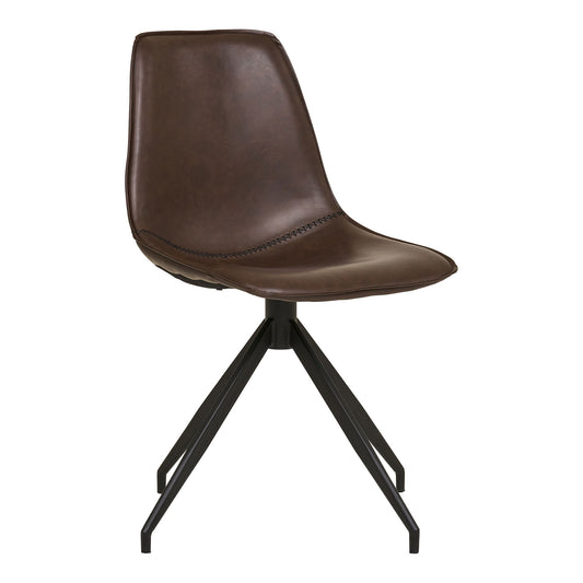 Scaun de dining rotativ din piele PU, maro inchis, picioare negre