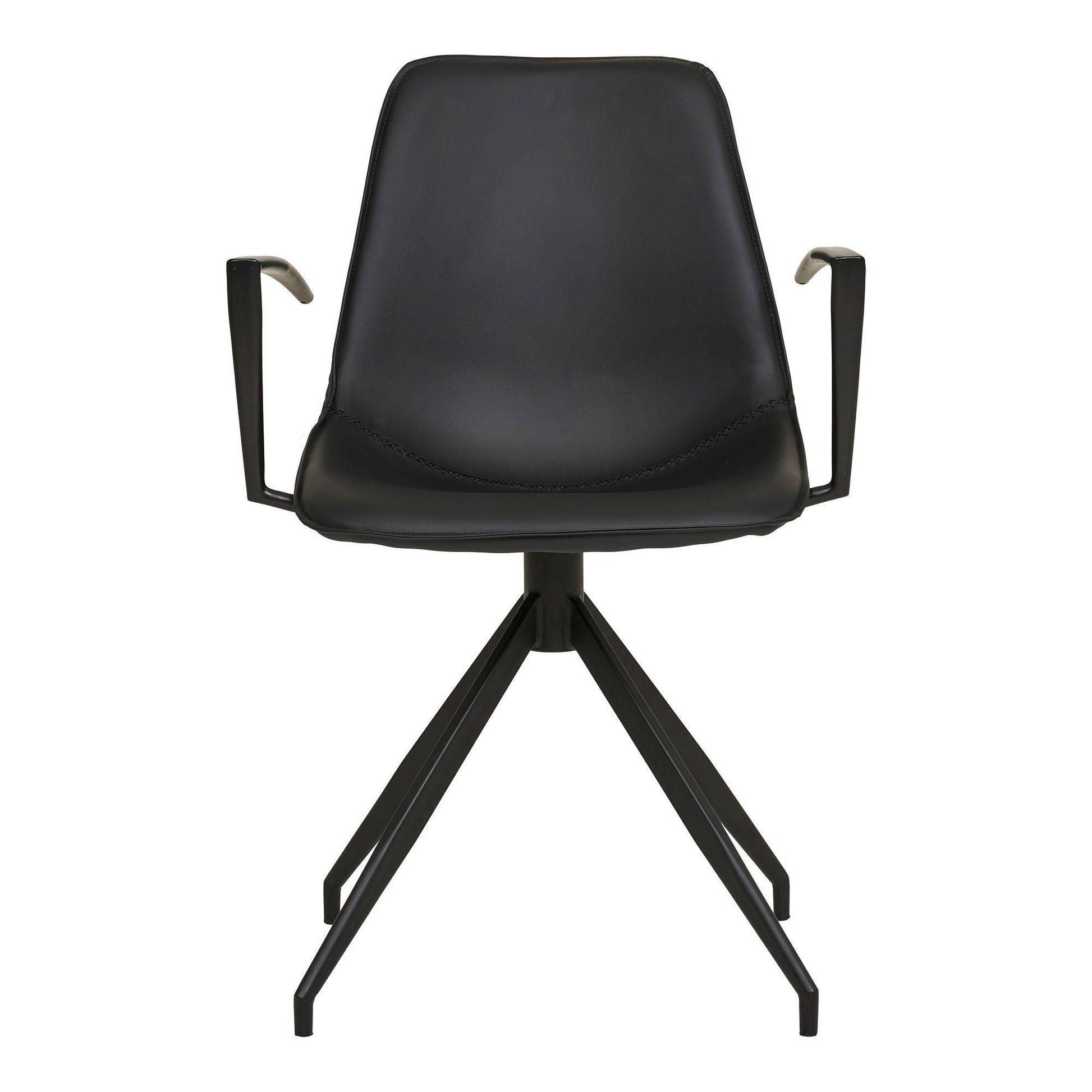 Scaun de dining rotativ, cu cotiere, piele PU, negru cu picioare negre