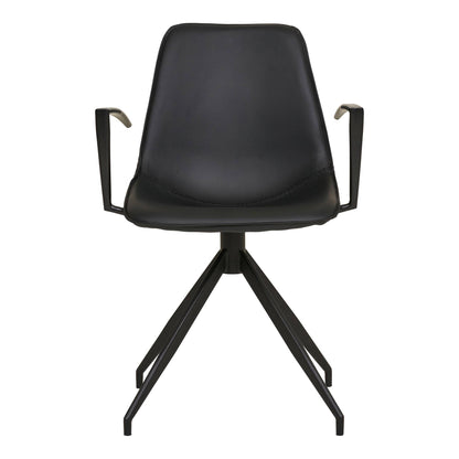 Scaun de dining rotativ, cu cotiere, piele PU, negru cu picioare negre
