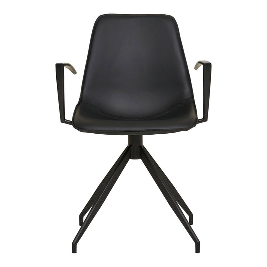 Scaun de dining rotativ, cu cotiere, piele PU, negru cu picioare negre