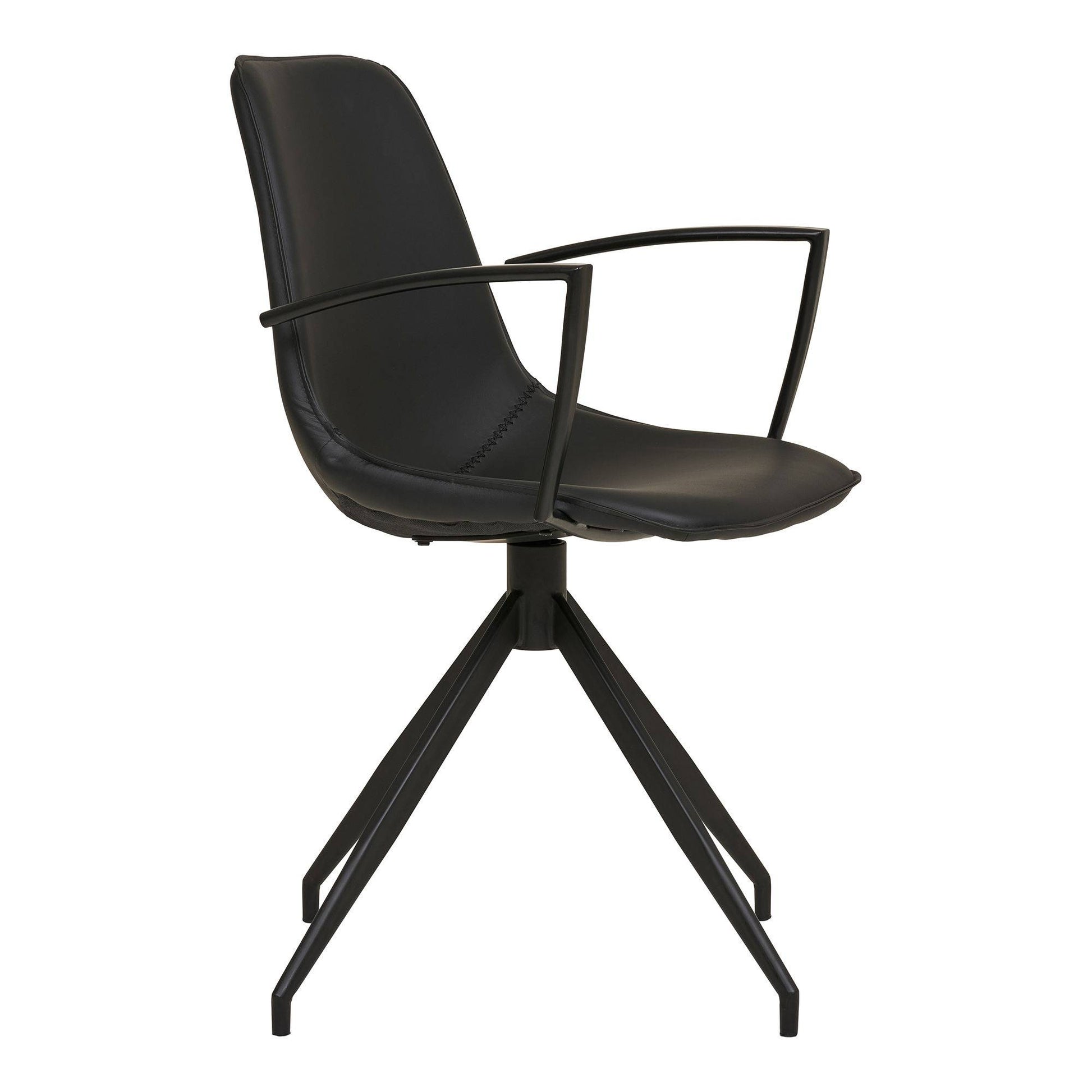 Scaun de dining rotativ, cu cotiere, piele PU, negru cu picioare negre