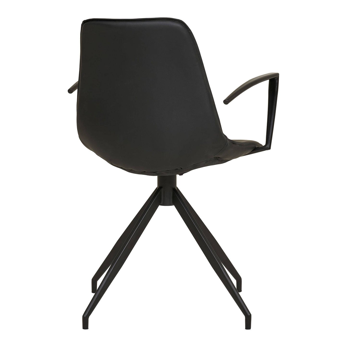 Scaun de dining rotativ, cu cotiere, piele PU, negru cu picioare negre