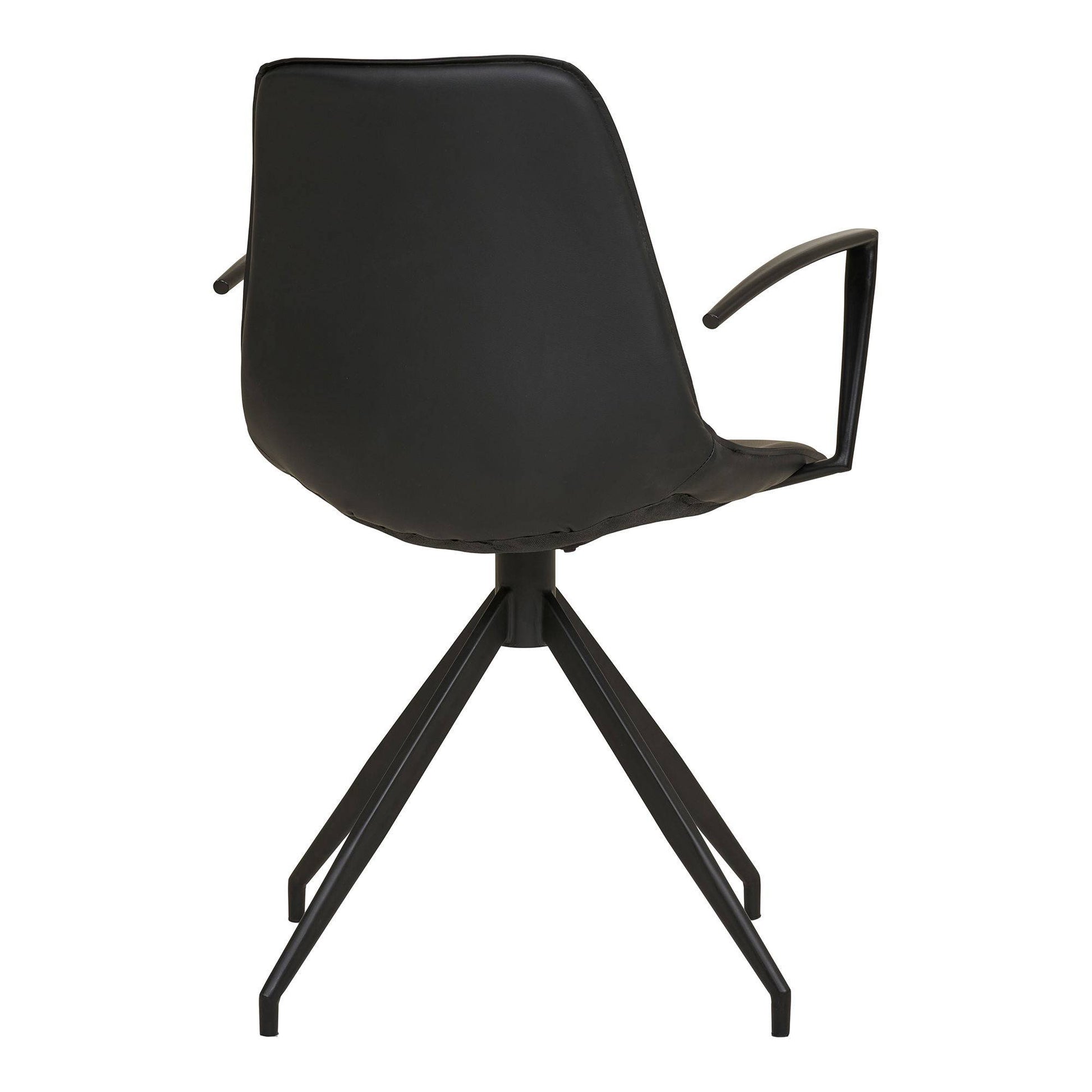 Scaun de dining rotativ, cu cotiere, piele PU, negru cu picioare negre