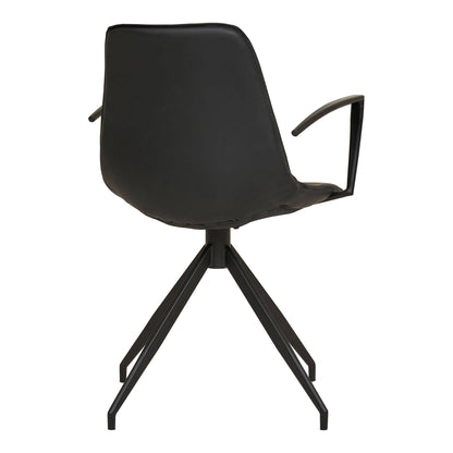 Scaun de dining rotativ, cu cotiere, piele PU, negru cu picioare negre