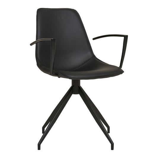 Scaun de dining rotativ, cu cotiere, piele PU, negru cu picioare negre