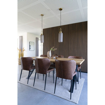 Scaun de dining, maro vintage, picioare negre, in living contemporan