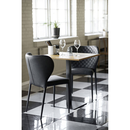 Scaun de dining, piele PU, gri inchis, picioare negre, in living contemporan