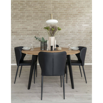 Scaun de dining, piele PU, negru, cu picioare negre, in living bej