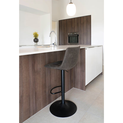 Scaun de bar, microfibra, gri inchis, picioare negre, in living scandinav modern