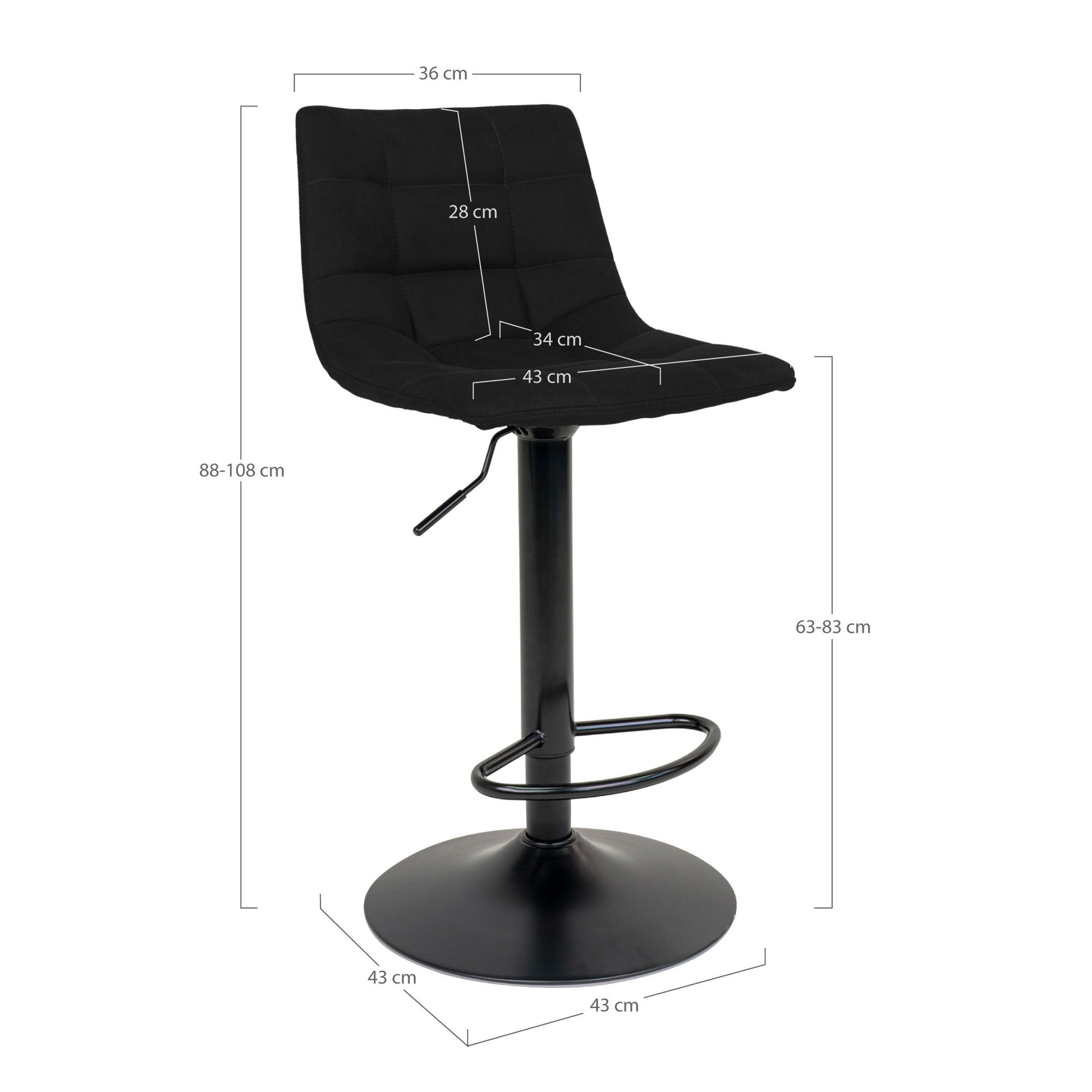 Scaun de bar din catifea, negru, picioare negre