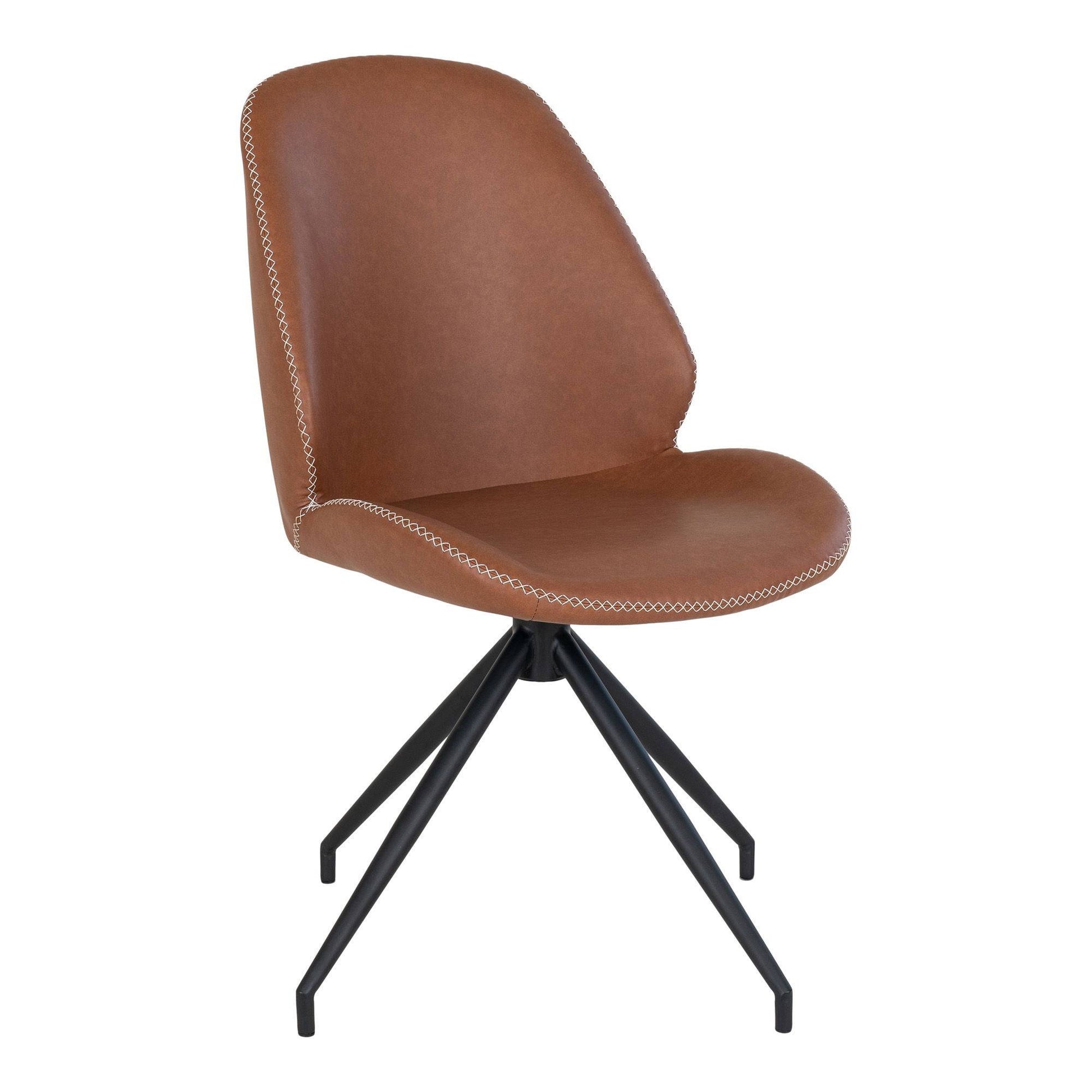 Scaun de dining rotativ, piele PU, maro vintage, picioare negre