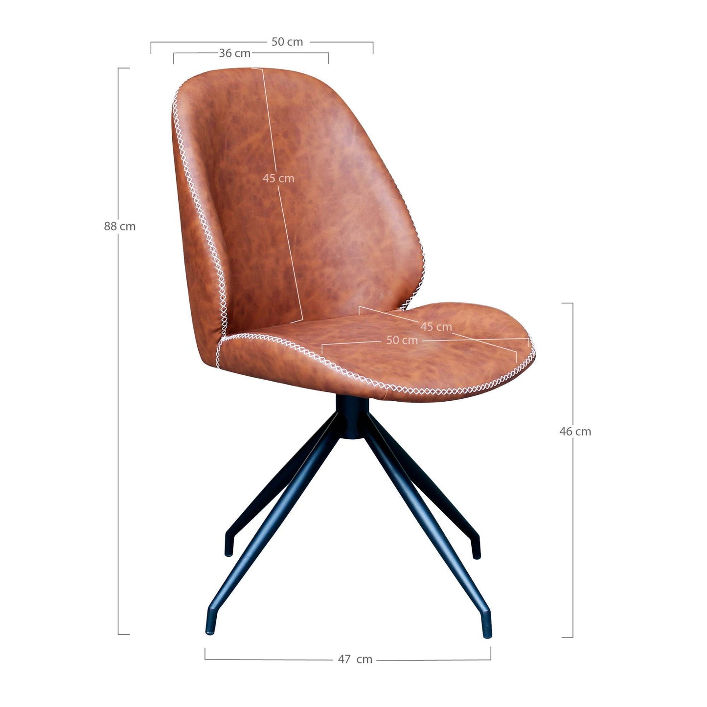 Scaun de dining rotativ, piele PU, maro vintage, picioare negre