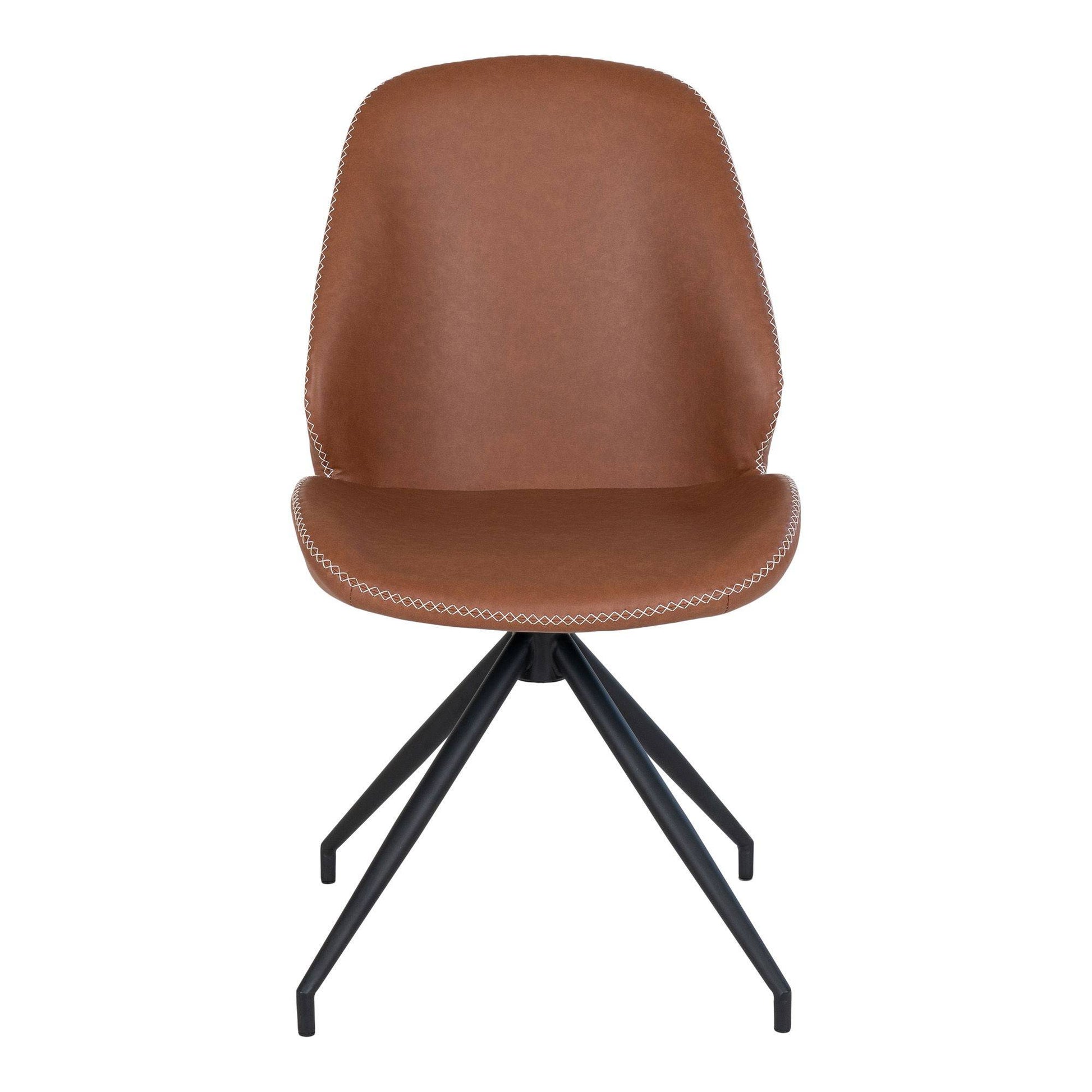 Scaun de dining rotativ, piele PU, maro vintage, picioare negre