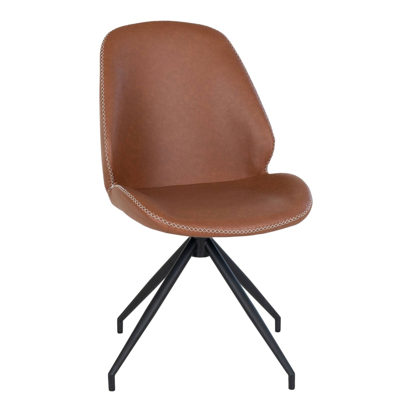 Scaun de dining rotativ, piele PU, maro vintage, picioare negre
