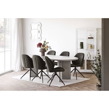 Scaun de dining rotativ, material bouclé, verde, picioare negre, in living bej