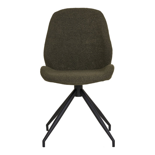 Scaun de dining rotativ, material bouclé, verde, picioare negre
