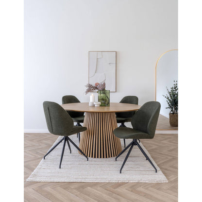 Scaun de dining rotativ, material bouclé, verde, picioare negre, in living bej