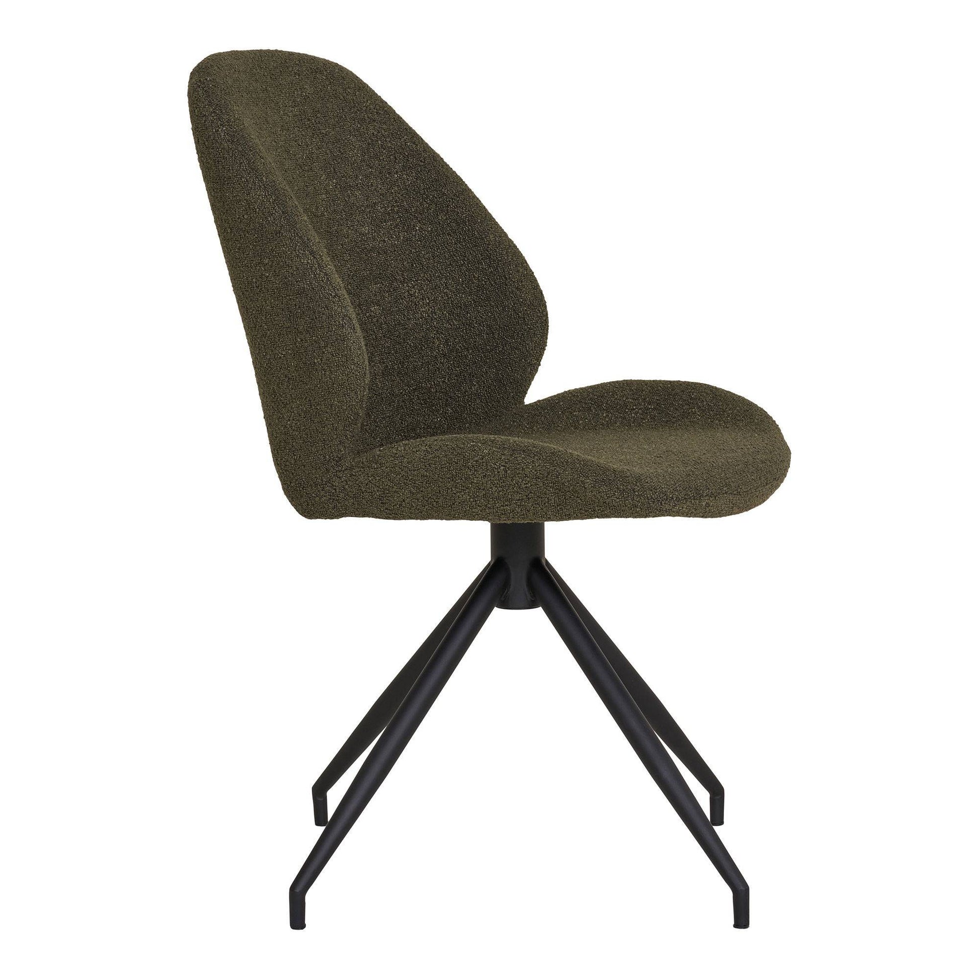 Scaun de dining rotativ, material bouclé, verde, picioare negre