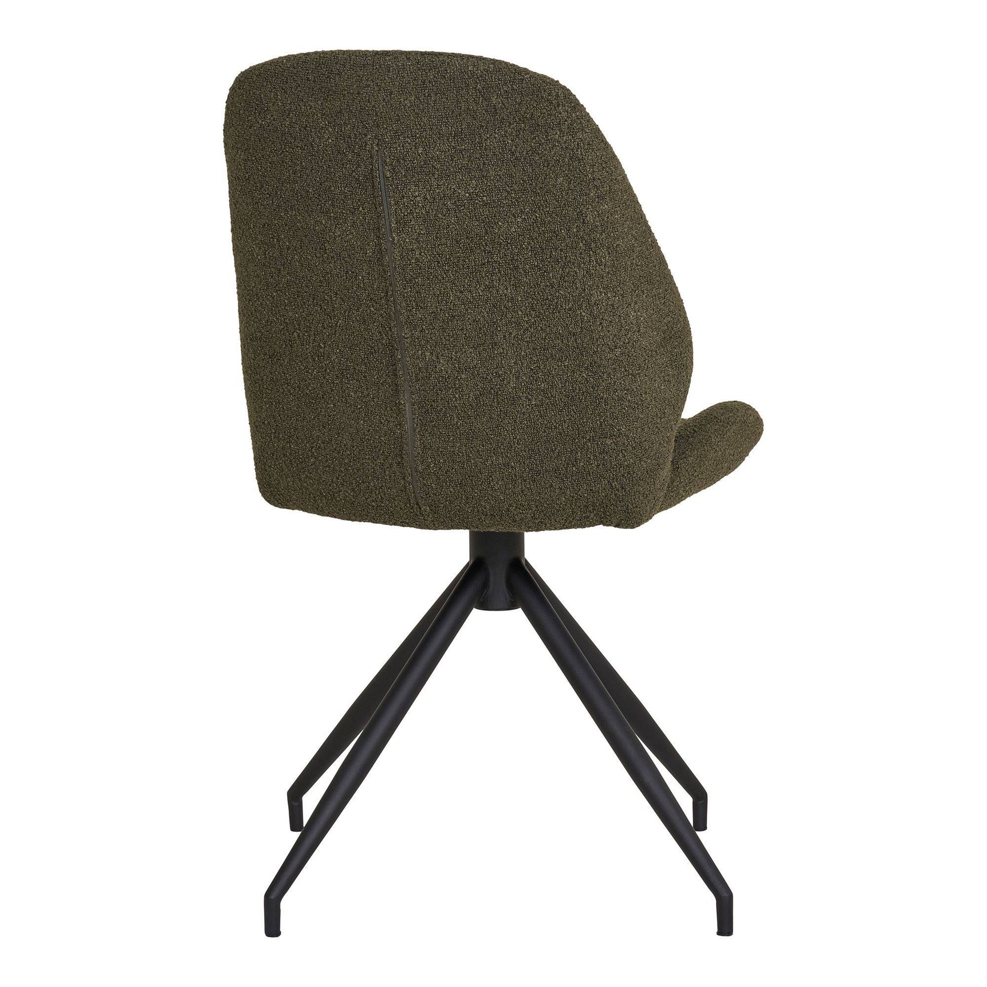 Scaun de dining rotativ, material bouclé, verde, picioare negre
