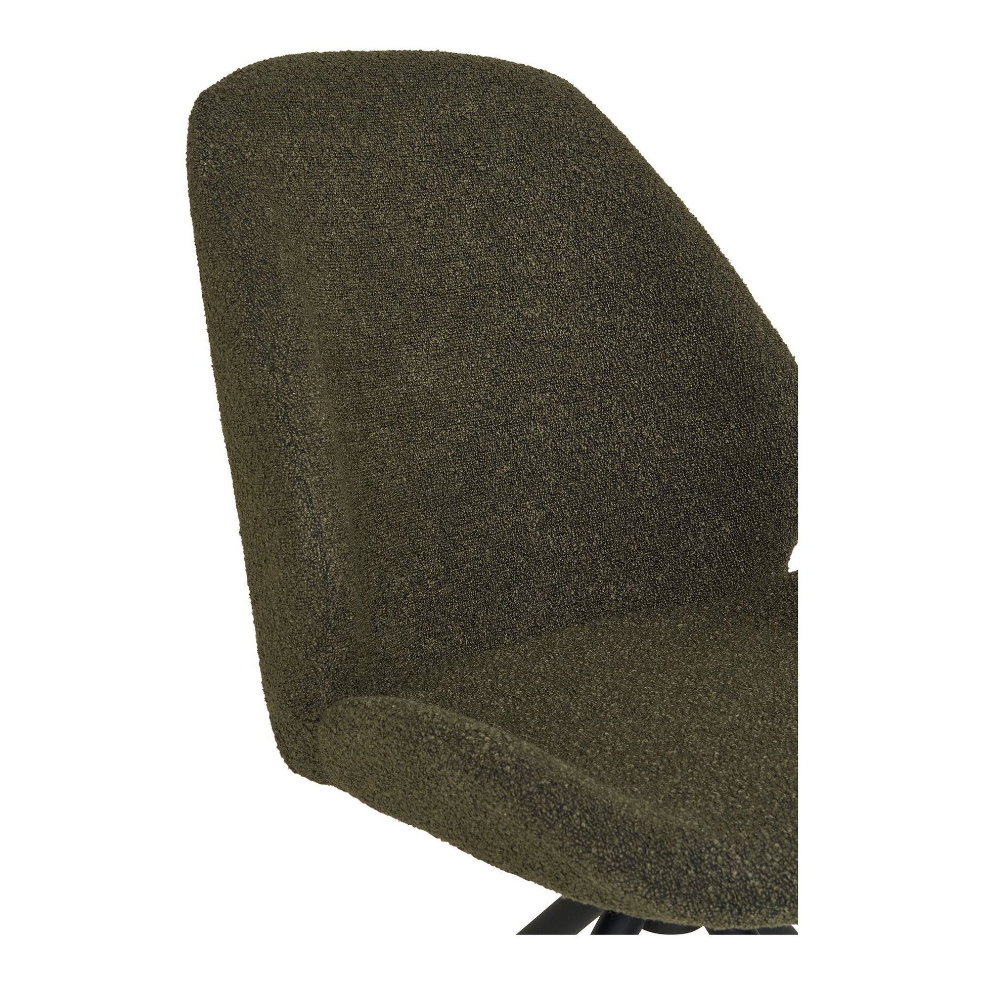 Scaun de dining rotativ, material bouclé, verde, picioare negre, detaliu sezut