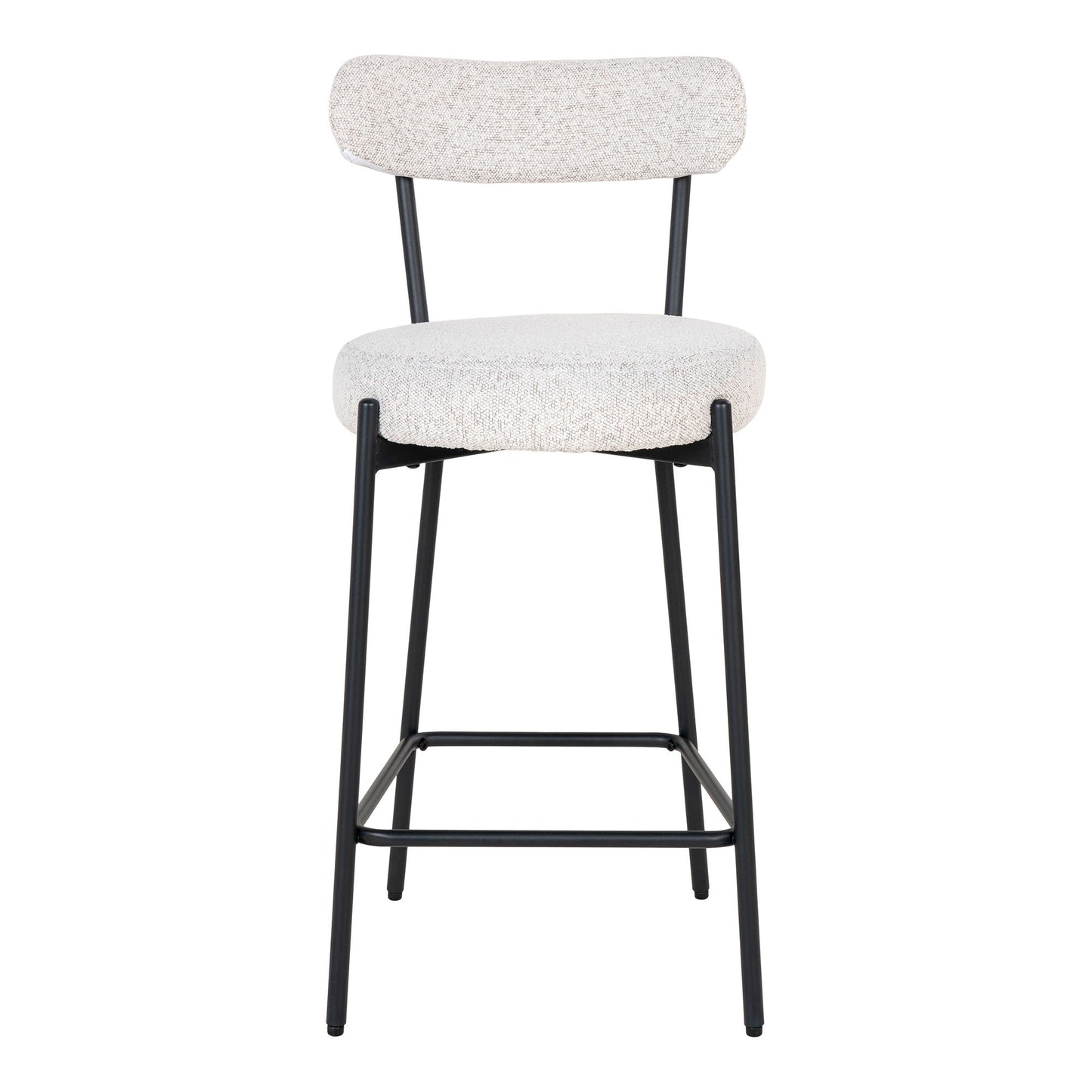 Scaun de bar rotativ, material bouclé, alb, picioare negre