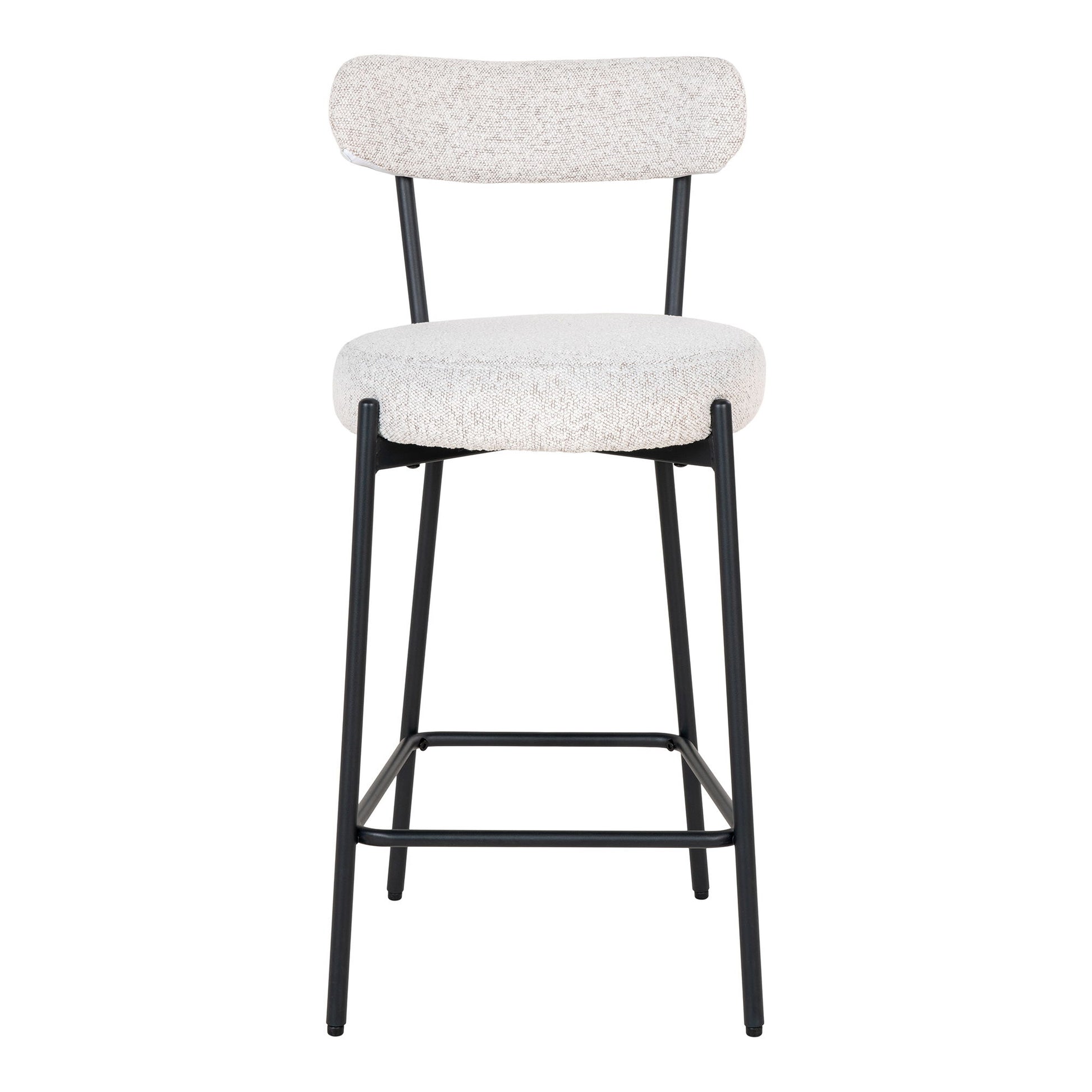 Scaun de bar rotativ, material bouclé, alb, picioare negre