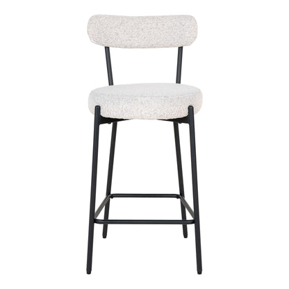 Scaun de bar rotativ, material bouclé, alb, picioare negre
