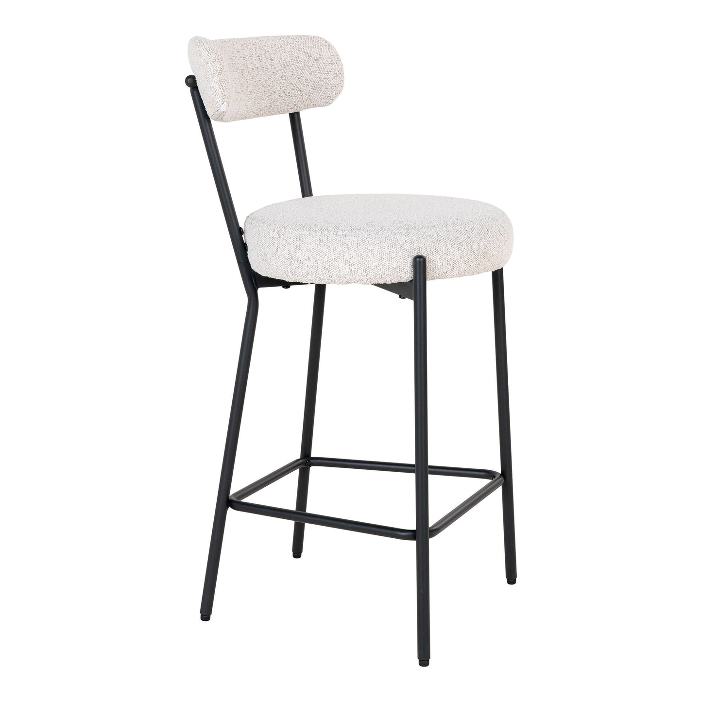 Scaun de bar rotativ, material bouclé, alb, picioare negre