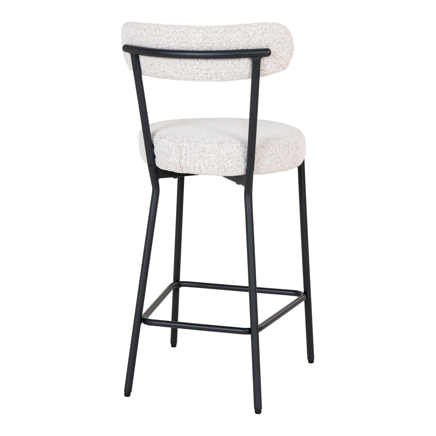 Scaun de bar rotativ, material bouclé, alb, picioare negre