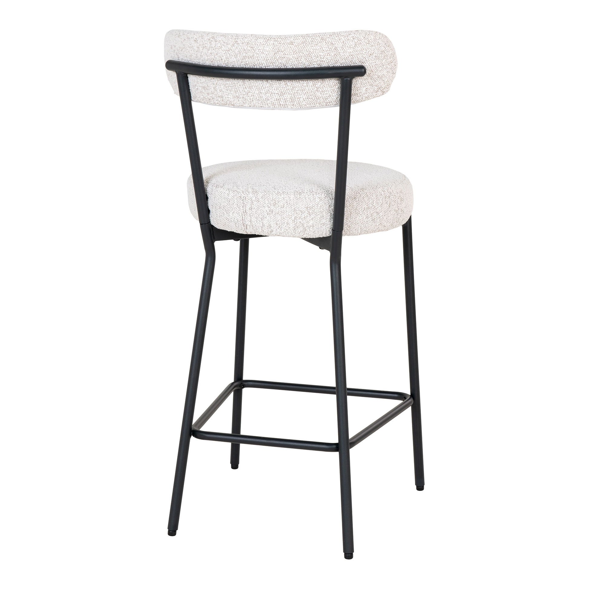 Scaun de bar rotativ, material bouclé, alb, picioare negre