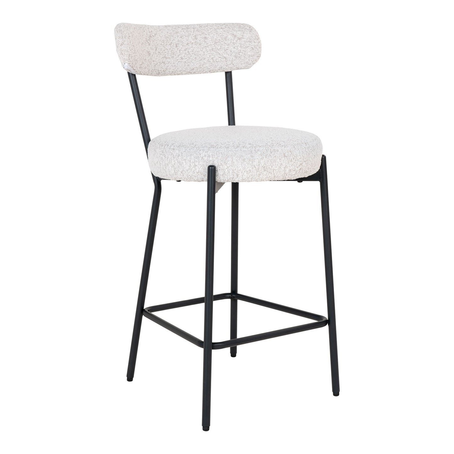 Scaun de bar rotativ, material bouclé, alb, picioare negre
