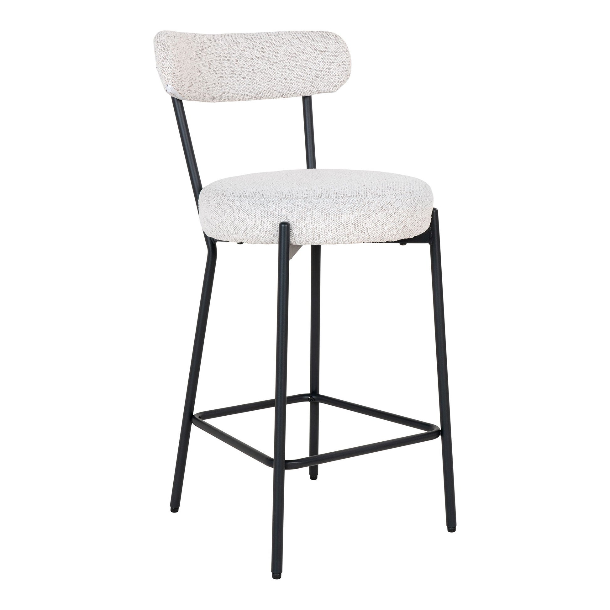 Scaun de bar rotativ, material bouclé, alb, picioare negre