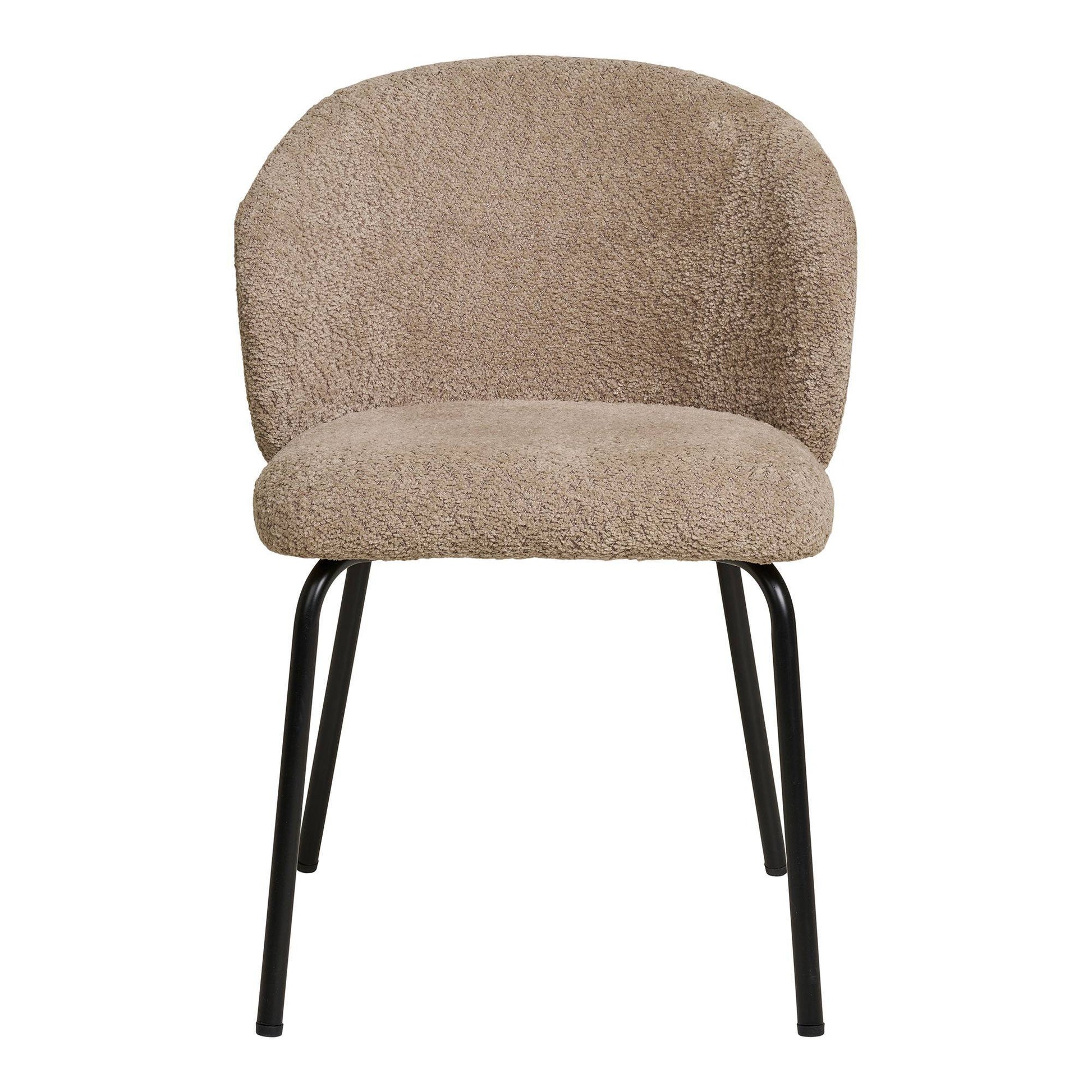 Scaun de dining, material bouclé, bej, picioare negre