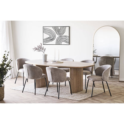 Scaun de dining, material bouclé, bej, picioare negre, in living bej