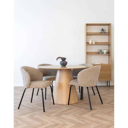 Scaun de dining, material bouclé, bej, picioare negre, in living bej