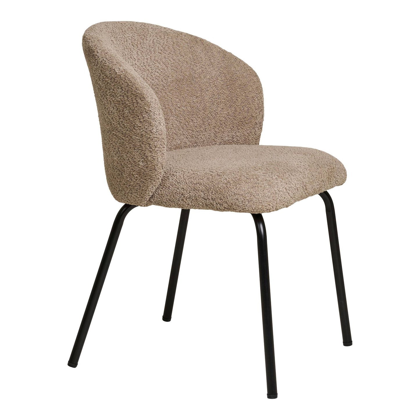 Scaun de dining, material bouclé, bej, picioare negre