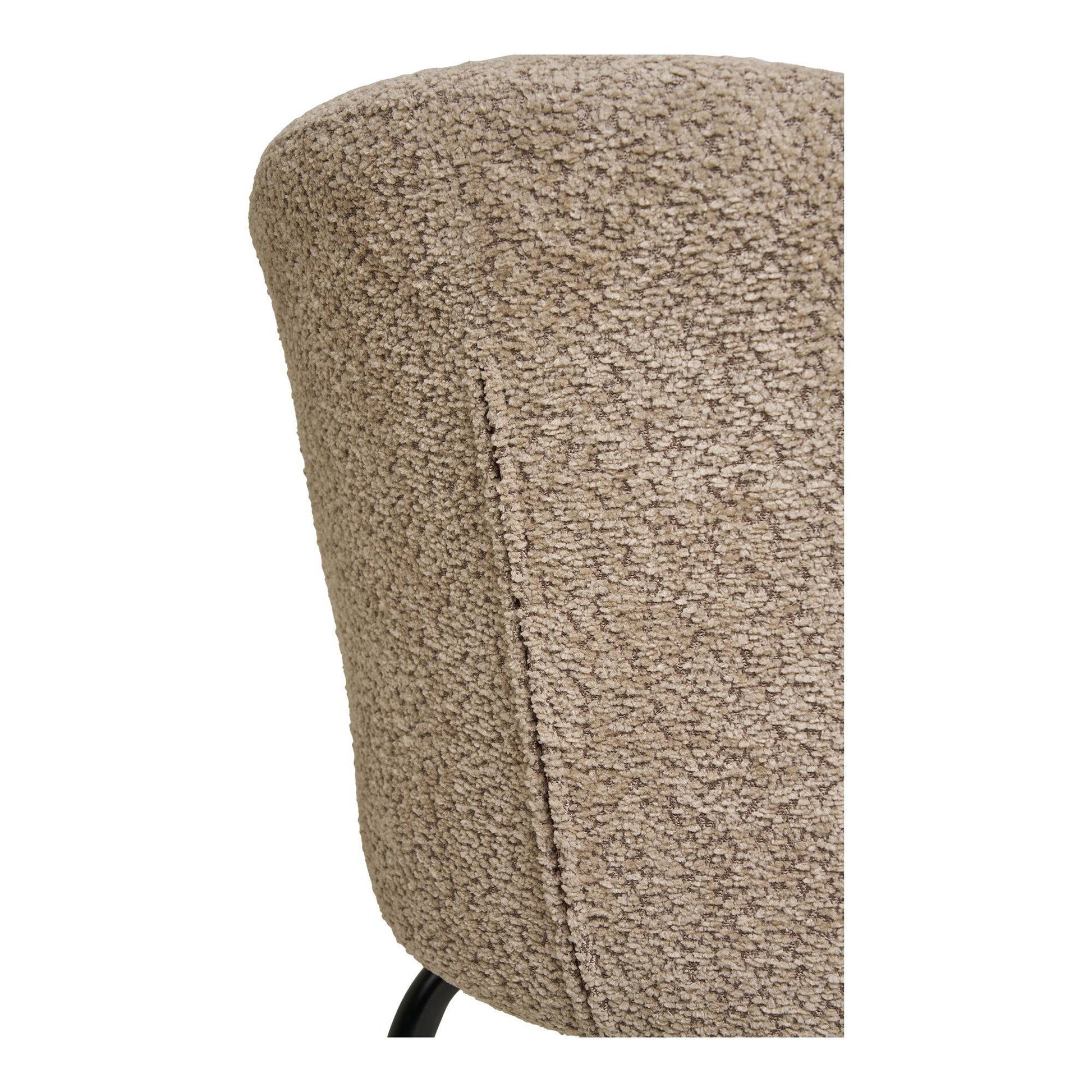 Scaun de dining, material bouclé, bej, picioare negre, detaliu spatar