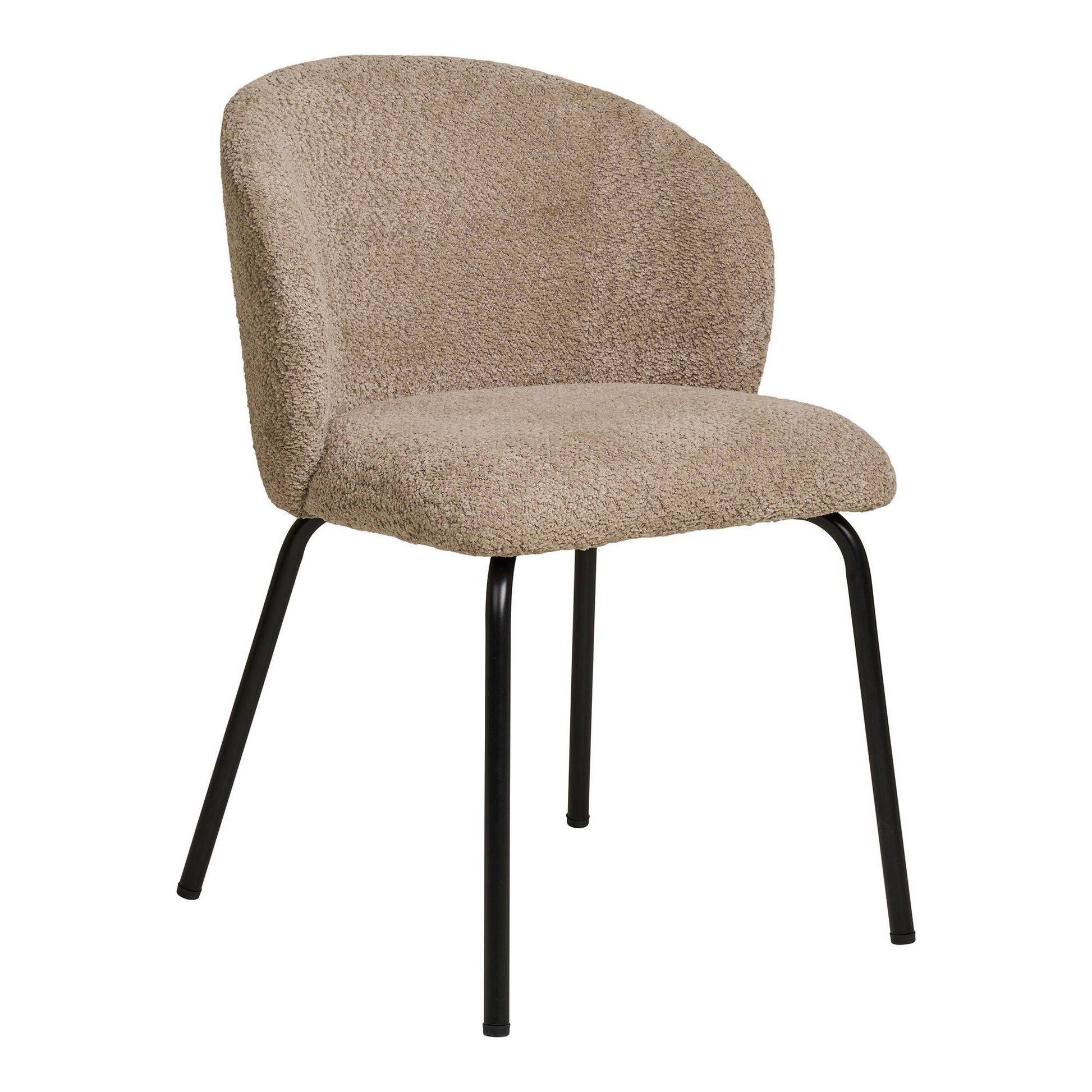 Scaun de dining, material bouclé, bej, picioare negre
