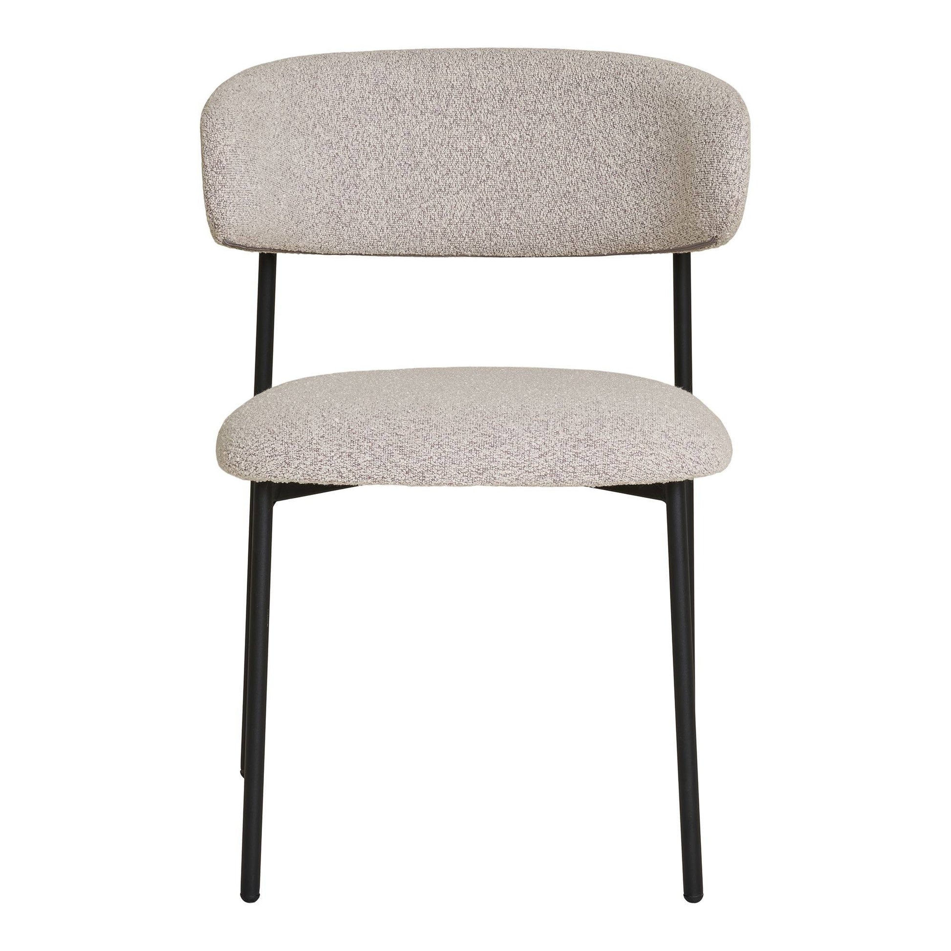 Scaun de dining, material bouclé, nisipiu, picioare negre