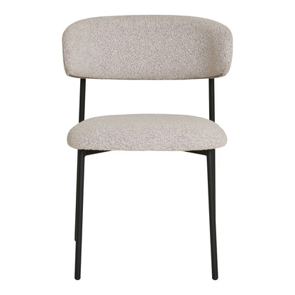 Scaun de dining, material bouclé, nisipiu, picioare negre