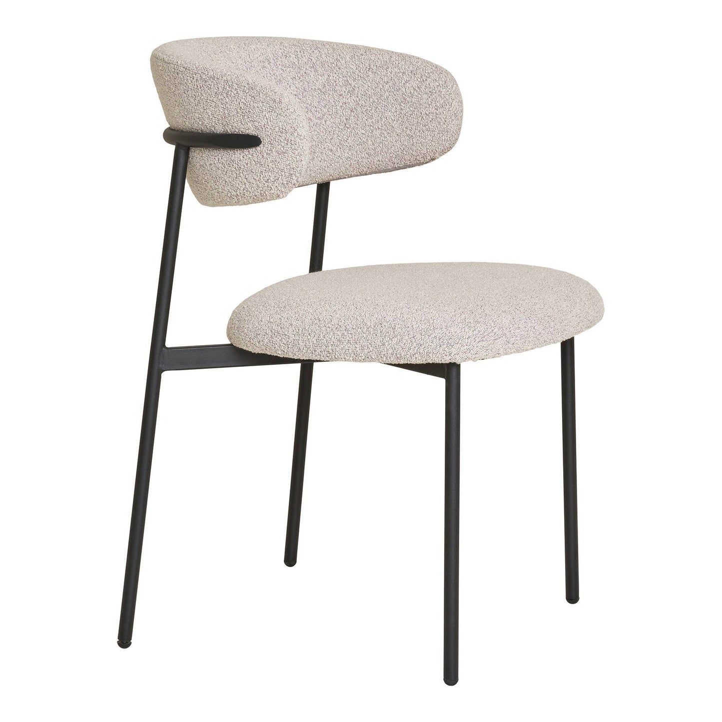 Scaun de dining, material bouclé, nisipiu, picioare negre