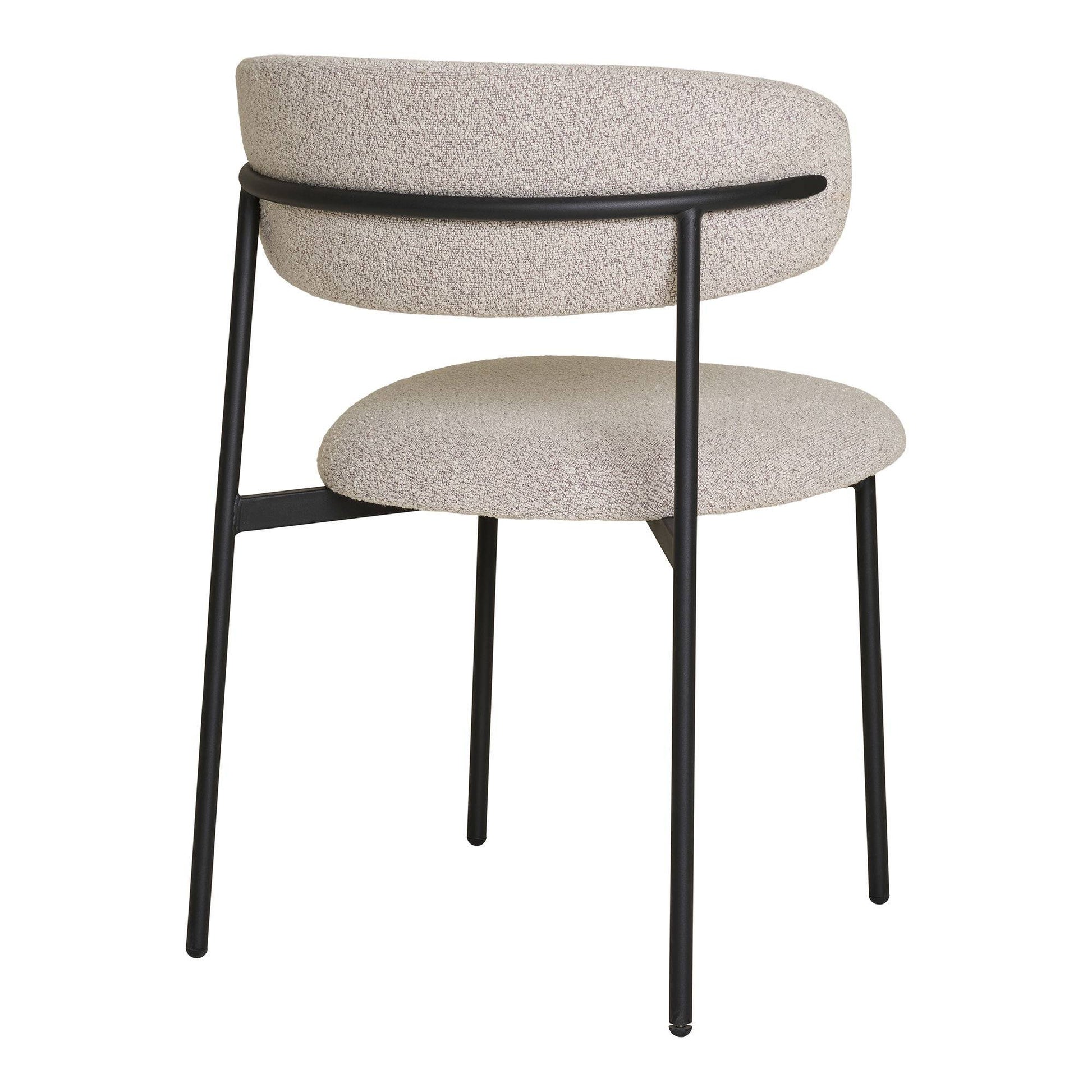 Scaun de dining, material bouclé, nisipiu, picioare negre