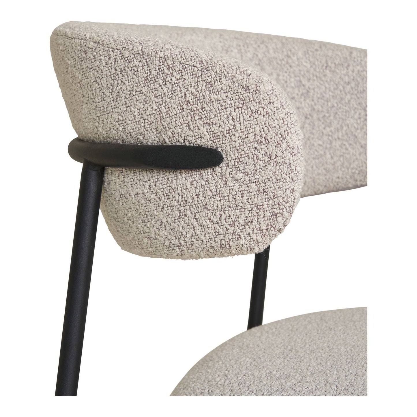 Scaun de dining, material bouclé, nisipiu, picioare negre, detaliu