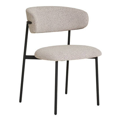 Scaun de dining, material bouclé, nisipiu, picioare negre