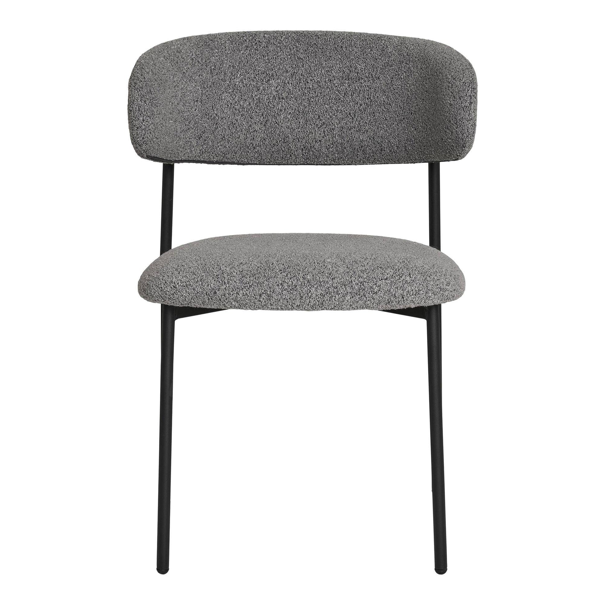 Scaun de dining, material bouclé, gri deschis, picioare negre