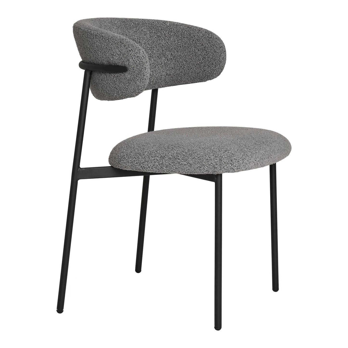 Scaun de dining, material bouclé, gri deschis, picioare negre