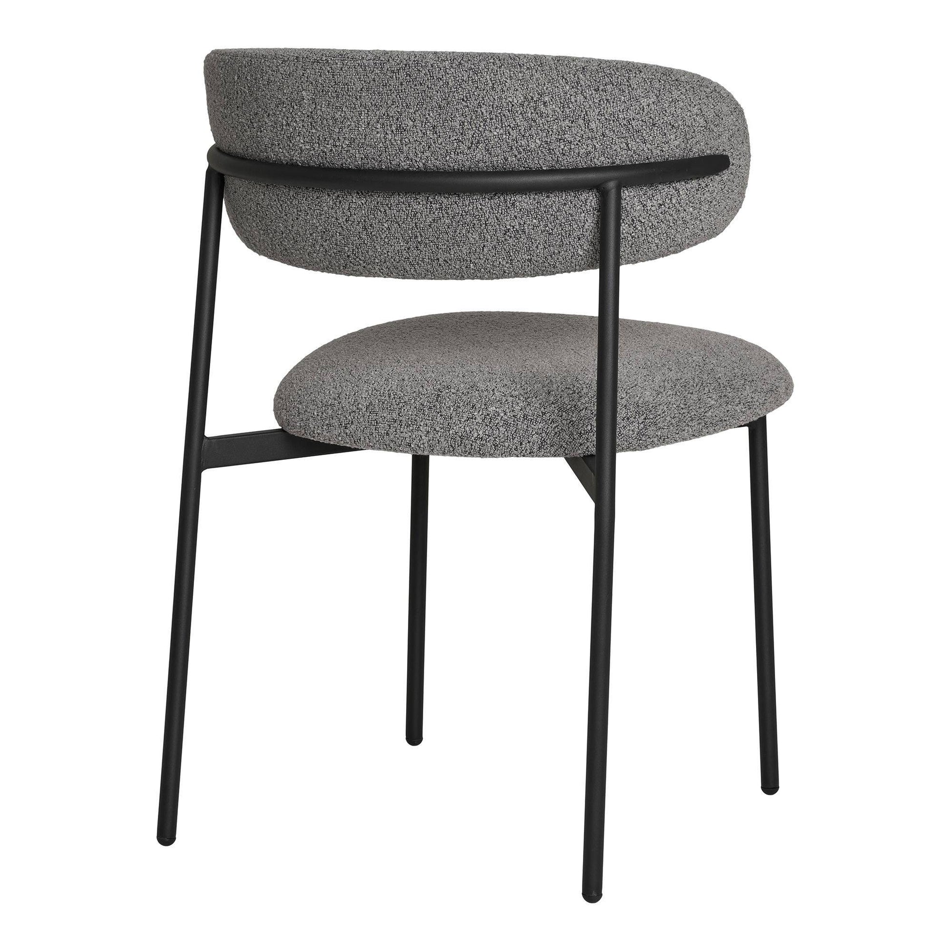 Scaun de dining, material bouclé, gri deschis, picioare negre