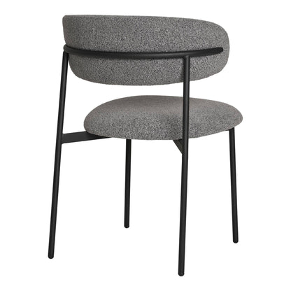 Scaun de dining, material bouclé, gri deschis, picioare negre